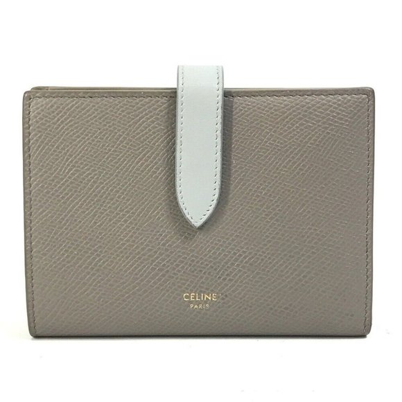 CELINE .10PI Bicolor Medium strap wallet Trifold wallet Leather gray